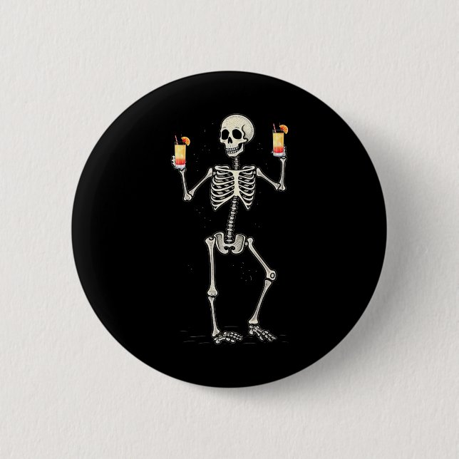 Halloween Skeleton Drinking Tequila Sunrise Tail  6 Cm Round Badge (Front)