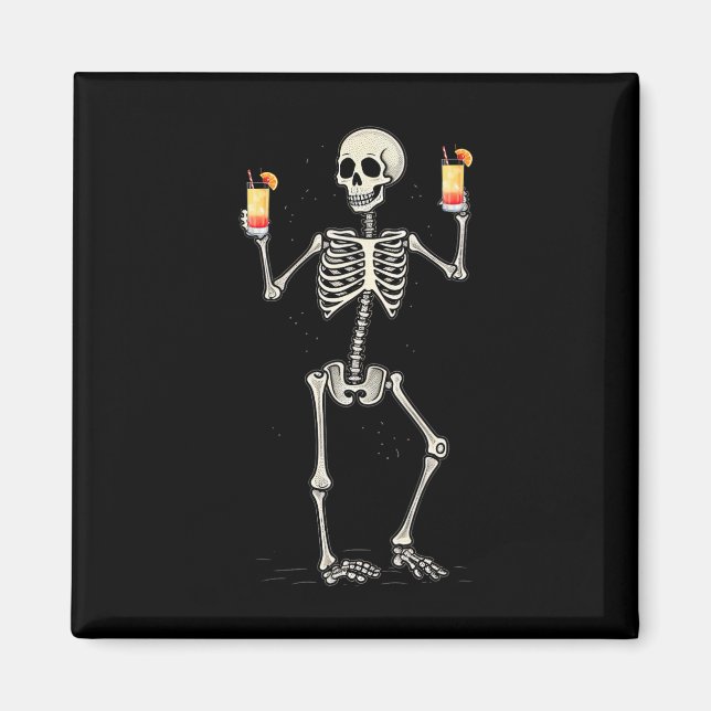 Halloween Skeleton Drinking Tequila Sunrise Tail  Magnet (Front)