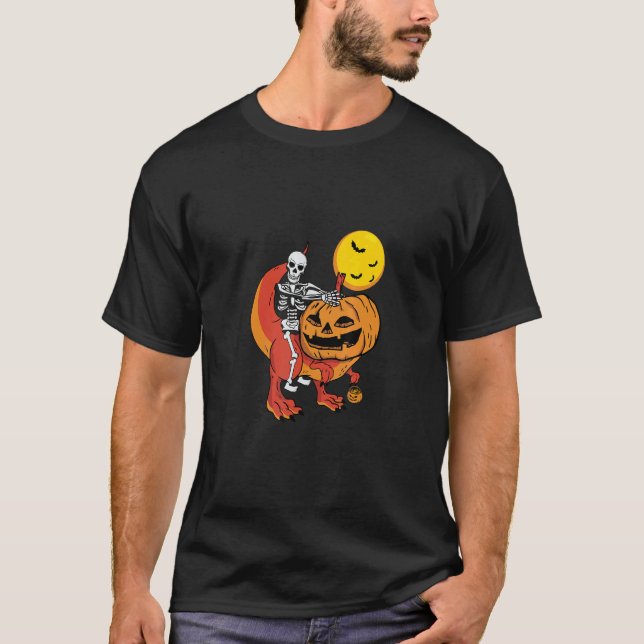 Halloween Skeleton Drive Dinosaur Pumpkin Rex T-Shirt (Front)