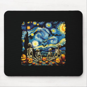 Halloween Skeleton Family Van Gogh Starry Night Pu Mouse Pad