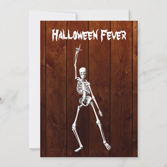 Halloween Skeleton Fever Invitation on Wood (Front)