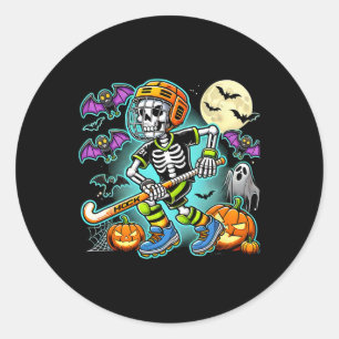 Halloween Skeleton Field Hockey Classic Round Sticker