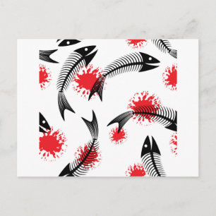halloween skeleton fish postcard