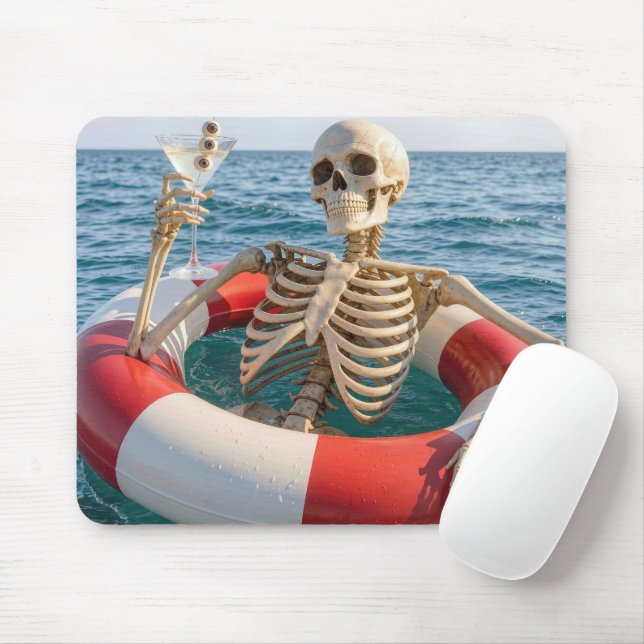 Halloween Skeleton Floating in a Lifebuoy  Mouse Pad (With Mouse)