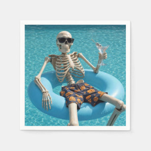 Halloween Skeleton Floating in a Swimming Pool Napkin