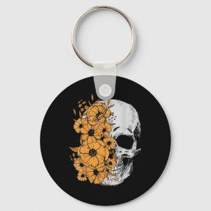 Halloween Skeleton Flower Mens Women Skull  Key Ring