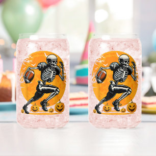 Halloween Skeleton Football Player Running Can Glass