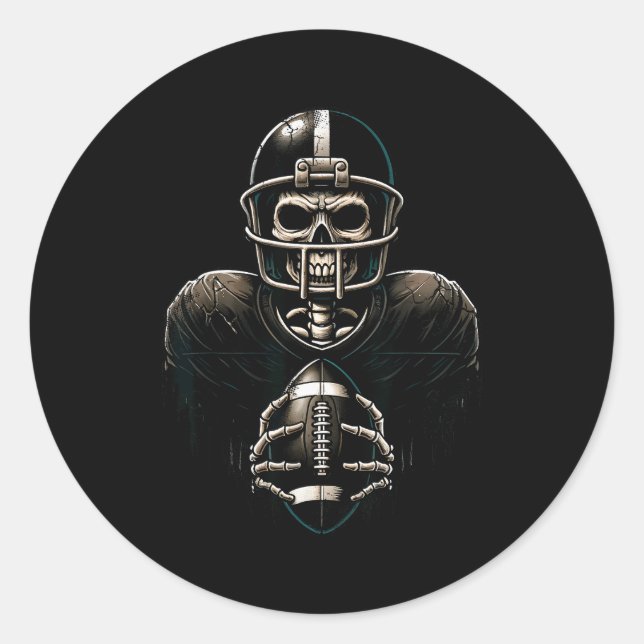 Halloween Skeleton Football Player Soky Srts Graph Classic Round Sticker (Front)