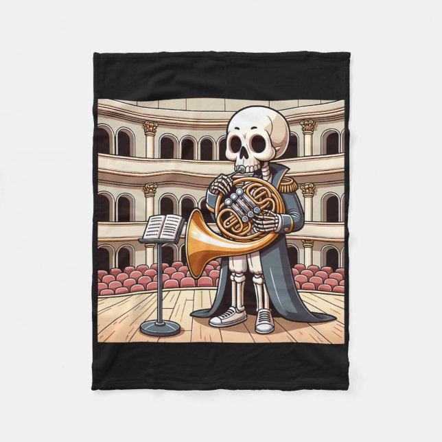 Halloween Skeleton French Horn  Fleece Blanket (Front)