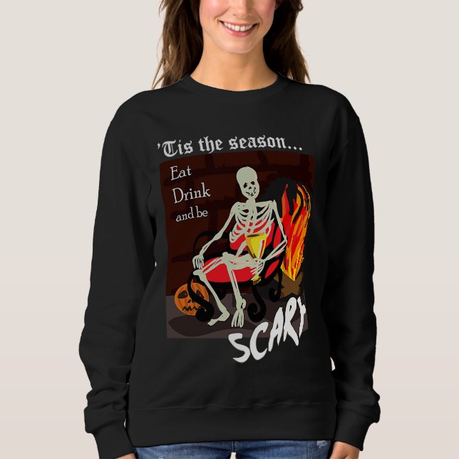 Halloween Skeleton Friendly Pumpkin and Flaming Fi Sweatshirt (Front)