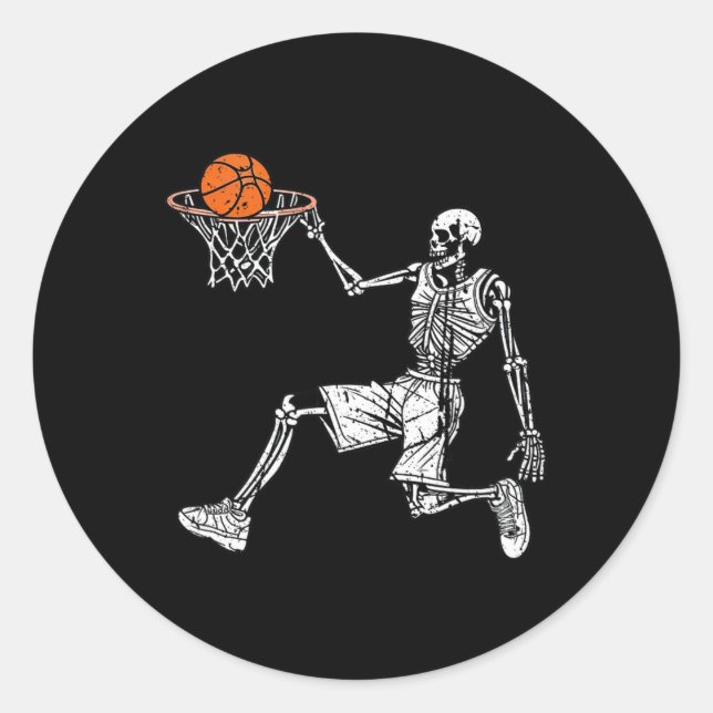 Halloween skeleton Fun basketball team player Slam Classic Round Sticker (Front)