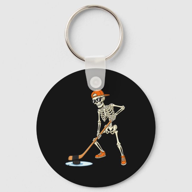 Halloween Skeleton Funny Hockey For Boys Teens Men Key Ring (Front)