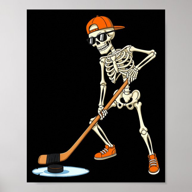 Halloween Skeleton Funny Hockey For Boys Teens Men Poster (Front)