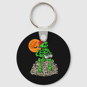 Halloween Skeleton Gamer Boys Kids Teens Gaming  Key Ring