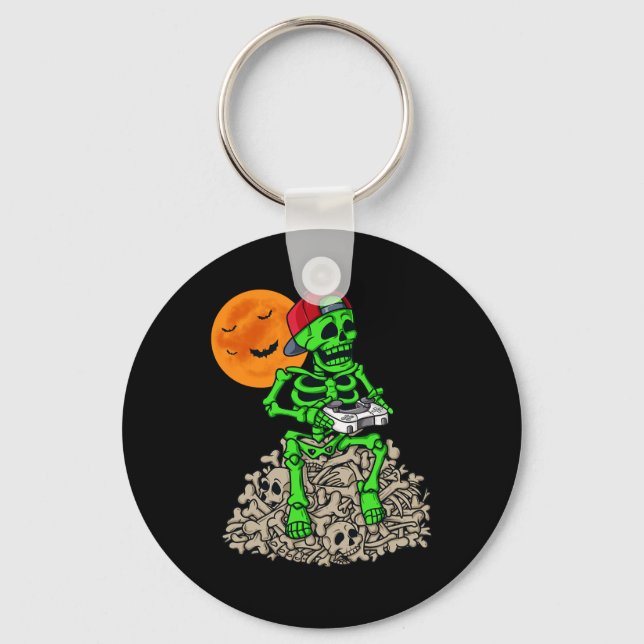 Halloween Skeleton Gamer Boys Kids Teens Gaming  Key Ring (Front)