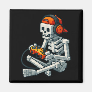 Halloween Skeleton Gamer Pixel Video Gaming Boys M Magnet