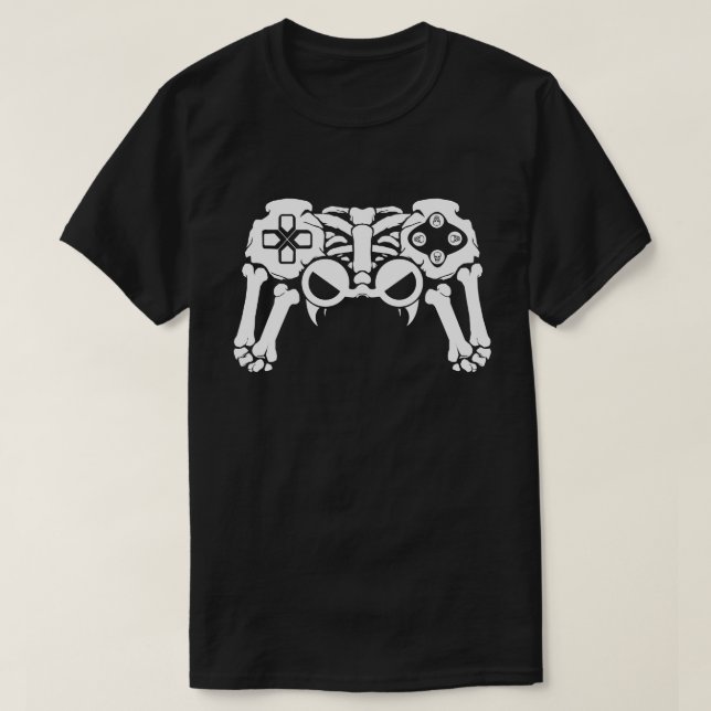 Halloween Skeleton Gamer Video Game Controller T-Shirt (Design Front)