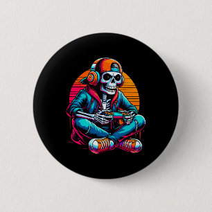 Halloween Skeleton Gamer Video Gaming 6 Cm Round Badge