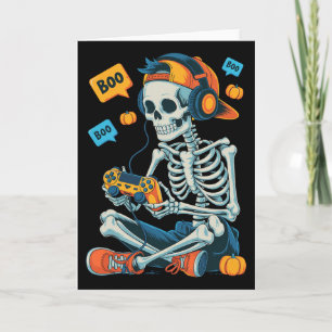 Halloween Skeleton Gamer Video Gaming Boys Men Kid Card