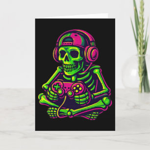 Halloween Skeleton Gamer Video Gaming Boys Men Kid Card
