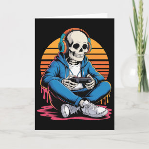 Halloween Skeleton Gamer Video Gaming Boys Men Kid Card
