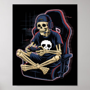 Halloween Skeleton Gamer Video Gaming Boys Men Kid Poster