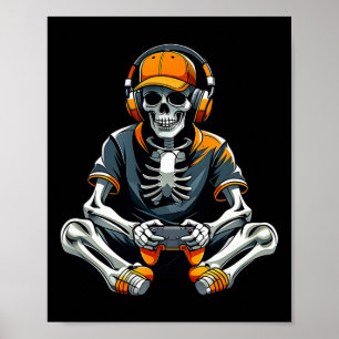 Halloween Skeleton Gamer Video Gaming Boys Men Kid Poster