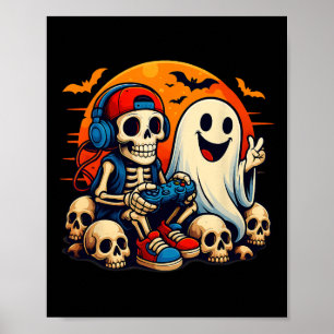 Halloween Skeleton Gamer Video Gaming Boys Men Kid Poster