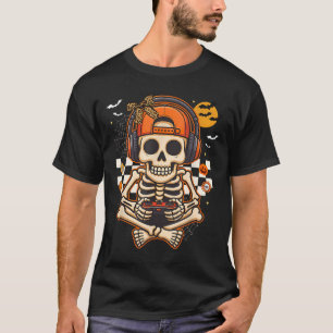 Halloween Skeleton Gamer Video Gaming Boys Men Kid T-Shirt