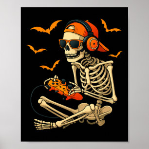Halloween Skeleton Gamer Video Gaming Boys Men  Poster