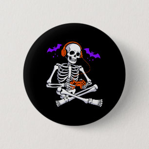 Halloween Skeleton Gamer Video Gaming Boys Men Tee 6 Cm Round Badge