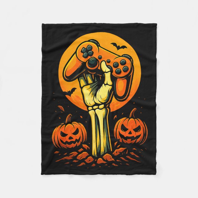 Halloween Skeleton Gamer Video Gaming Controller B Fleece Blanket (Front)