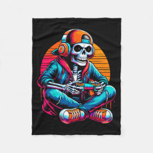 Halloween Skeleton Gamer Video Gaming Fleece Blanket