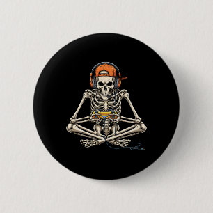 Halloween Skeleton Gamer Video Gaming Funny Gaming 6 Cm Round Badge