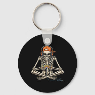 Halloween Skeleton Gamer Video Gaming Funny Gaming Key Ring