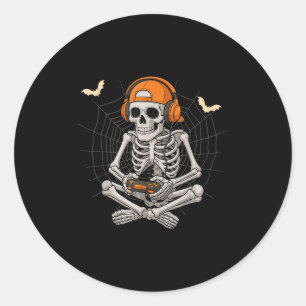 Halloween Skeleton Gamer Video Gaming Funny Skelet Classic Round Sticker