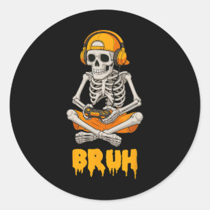 Halloween Skeleton Gamer Video Gaming Funny Skelet Classic Round Sticker