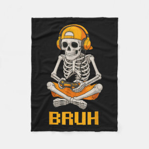 Halloween Skeleton Gamer Video Gaming Funny Skelet Fleece Blanket
