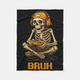 Halloween Skeleton Gamer Video Gaming Funny Skelet Fleece Blanket