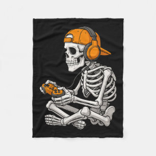 Halloween Skeleton Gamer Video Gaming Funny Skelet Fleece Blanket