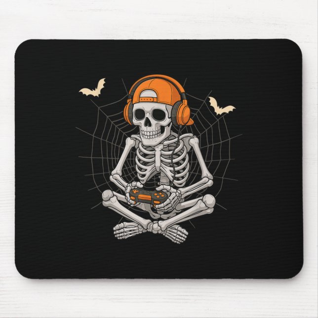 Halloween Skeleton Gamer Video Gaming Funny Skelet Mouse Pad (Front)