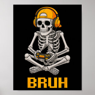 Halloween Skeleton Gamer Video Gaming Funny Skelet Poster