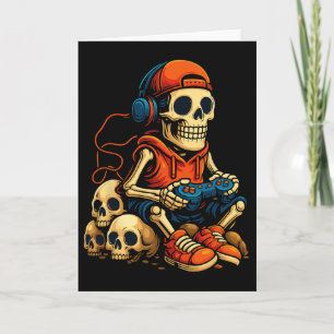 Halloween Skeleton Gamer Video Gaming Ghost Hallow Card