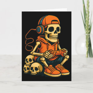 Halloween Skeleton Gamer Video Gaming Ghost Hallow Card