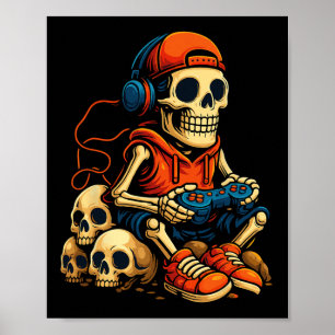 Halloween Skeleton Gamer Video Gaming Ghost Hallow Poster