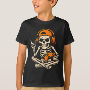 Halloween Skeleton Gamer Video Gaming Teenage Boy  T-Shirt