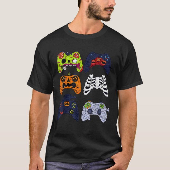 Halloween Skeleton Gaming Controllers Zombie Mummy T-Shirt (Front)