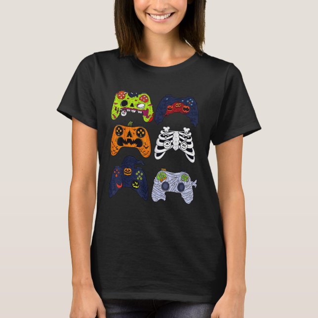Halloween Skeleton Gaming Controllers Zombie Mummy T-Shirt (Front)