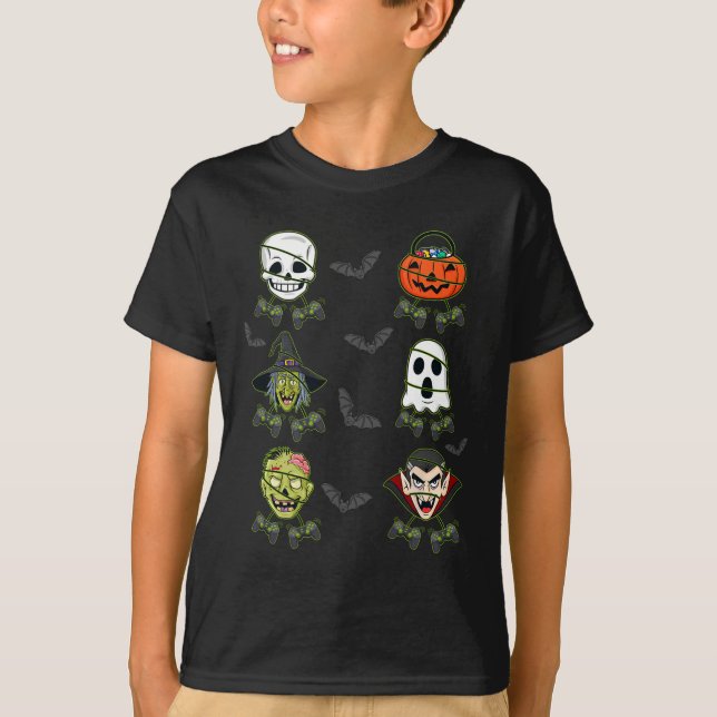 Halloween Skeleton Gaming Witch Vampire Zombie Boy T-Shirt (Front)
