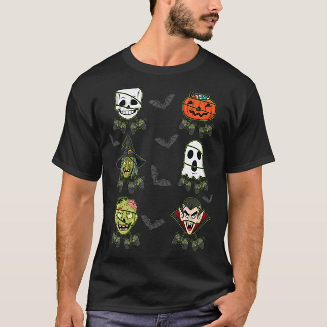 Halloween Skeleton Gaming Witch Vampire Zombie Boy T-Shirt (Front)